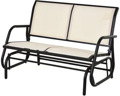 Outsunny 2 Person Outdoor Glider Bench Patio Double Swing Rocking Chair Loveseat w/Power Coated Steel Frame for Backyard Garden Porch Grey, Beige Dark