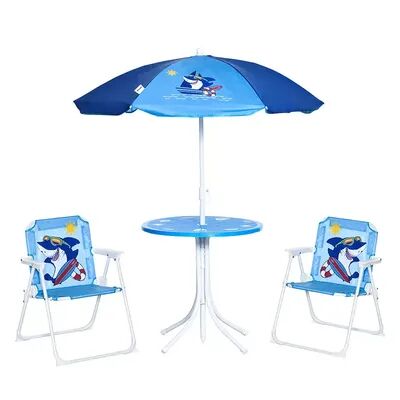 Outsunny Kids Picnic Table and Chair Set Outdoor Folding Garden Furniture for Patio Backyard with Shark Pattern Removable and Height Adjustable Sun