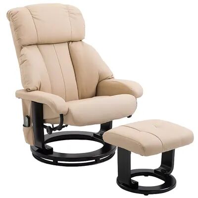 HOMCOM Recliner with Ottoman Footrest Recliner Chair with Vibration Massage Faux Leather and Swivel Wood Base for Living Room and Bedroom Beige