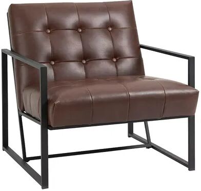 HOMCOM Mid Century Modern Accent Chair Faux Leather Sofa Button Tufted Armchair with Metal Frame Brown