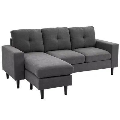 HOMCOM Convertible Sectional Sofa Couch with Reversible Chaise L Shaped Couch with Thick Sponge Cushions for Small Space Dark Grey