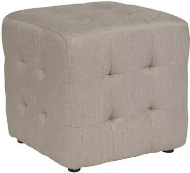 Emma+Oliver Emma and Oliver Grid Tufted Upholstered Cube Ottoman Pouf in Black Fabric, Beige