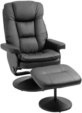 HOMCOM Recliner and Ottoman with Wrapped Base Swivel PU Leather Reclining Chair with Footrest for Living Room Bedroom and Office Brown, Black