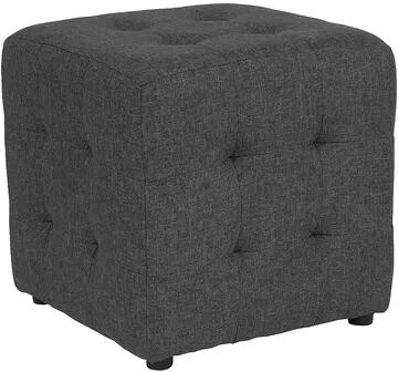 Emma+Oliver Emma and Oliver Grid Tufted Upholstered Cube Ottoman Pouf in Black Fabric, Grey