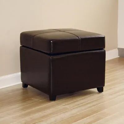 Baxton Studio Full Leather Storage Cube Ottoman, Dark Brown