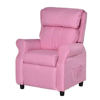 Qaba Kids Recliner Angle Adjustable Sofa Single Lounger Armchair Children Games Chair with Footrest 2 Side Pockets for 3 8 years Light Pink