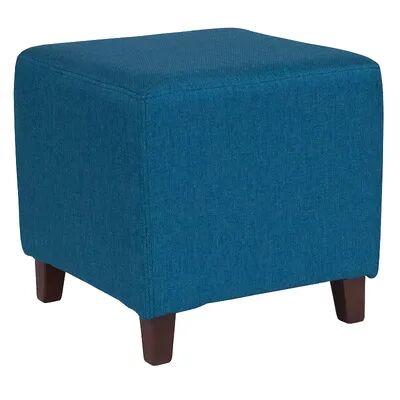 Emma+Oliver Emma and Oliver Taut Upholstered Cube Ottoman Pouf in Black Fabric, Brt Blue