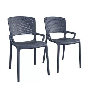 Cosco Indoor / Outdoor Square Back Stacking Resin Dining Chair 2-Piece Set, Blue
