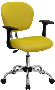 Emma+Oliver Emma and Oliver Mid-Back Gray Mesh Padded Swivel Task Office Chair and Arms, Yellow