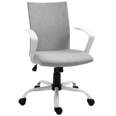 Vinsetto Office Chair Ergonomic Mid Back Swivel Linen Chair with Adjustable Height Wheels Raised Armrests and Rocking Function Light Grey, Med Grey