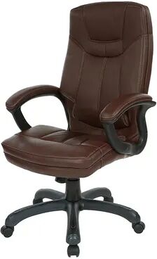 Office Star Products Executive Faux Leather High Back Chair, Brown