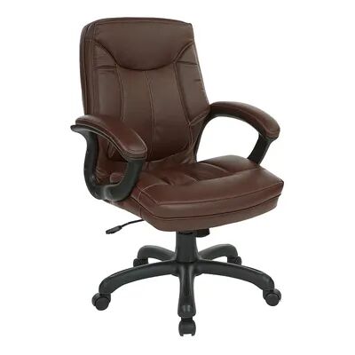 Office Star Products Executive Mid-Back Faux Leather Chair, Brown