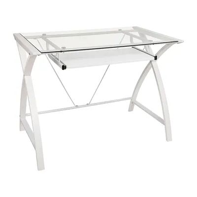 Flash Furniture Clear Tempered Glass Computer Desk with Keyboard Tray, White