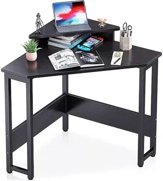 ODK Modern Triangle Corner Computer Writing Desk w/ Raised Monitor Stand, Black, Grey