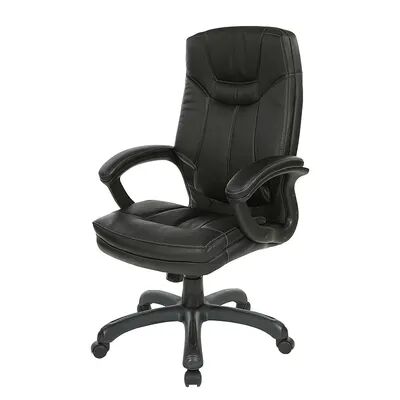 Office Star Products Executive Faux Leather High Back Chair, Black