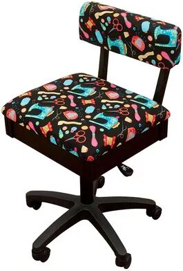 Arrow Sewing Cabinets Height Adjustable Hydraulic Sewing Chair - Black with Black Riley Blake fabric, Multicolor