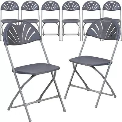 Emma+Oliver Emma and Oliver 8 Pack 650 lb. Capacity Charcoal Plastic Fan Back Folding Chair, Grey