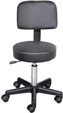 HOMCOM Swivel Medical Salon Stool with Back Support Rolling Office Drafting Chair with Adjustable Height PU Leather Surface and Wheels Black, Grey