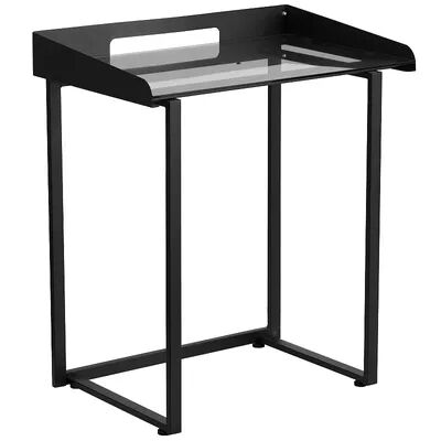 Flash Furniture Contemporary Clear Tempered Glass Desk with Raised Cable Management Border, Black