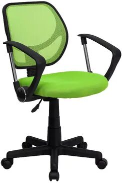 Emma+Oliver Emma and Oliver Low Back Black Mesh Swivel Curved Square Back Task Office Chair, Arms, Green