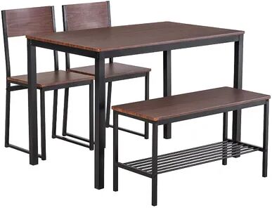 HOMCOM Industrial 4 Piece Dining Room Table Set with Bench Wooden Kitchen Table and Chairs w/ Storage Rack for Kitchen Dinette Black/Brown, Red/Coppr