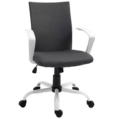Vinsetto Office Chair Ergonomic Mid Back Swivel Linen Chair with Adjustable Height Wheels Raised Armrests and Rocking Function Light Grey