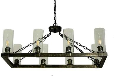 Cenports Canyon Home Kitchen Island Chandelier Light with Glass Lamp Shades (8 Bulb) Matte Black Steel, Adjustable Chain Length/Modern Home Decor,