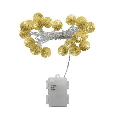 LumaBase Battery Operated Gold Finish Ball String Lights