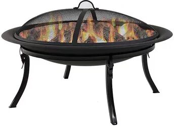 SUNNYDAZE DECOR Sunnydaze 29 in Steel Fire Pit Bowl with Folding Stand, Case, and Screen, Grey