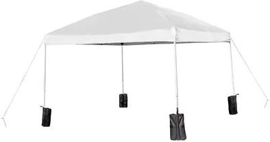 Emma+Oliver Emma and Oliver Ukko White 10'x10' Weather Resistant, UV Coated Pop Up Canopy Tent with Sandbags and Wheeled Case