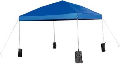 Emma+Oliver Emma and Oliver Ukko White 10'x10' Weather Resistant, UV Coated Pop Up Canopy Tent with Sandbags and Wheeled Case, Brt Blue