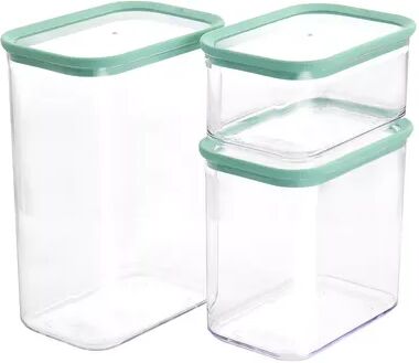 Martha Stewart Gibson Everyday 3 Piece Rectangular Plastic Stackable Container Set in Mint Green, Brt Blue