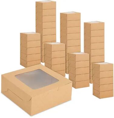 Juvale Brown Bakery Boxes with Window for Cookies, Mini Cake, Dessert, Pastry (6 x 6 x 2.5 In, Kraft Paper, 50 Pack), Red/Coppr