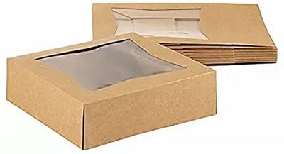 Juvale Kraft Paperboard Popup Window Box - Pack of 10 Brown Pop-Up Window Box, Pastry & Cake Bakery Boxes with Plastic Window, 8 x 8 x 2.5 Inches, Red/Coppr