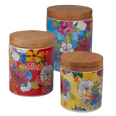 Certified International Flower Power 3-pc. Canister Set with Bamboo Lids, Multicolor