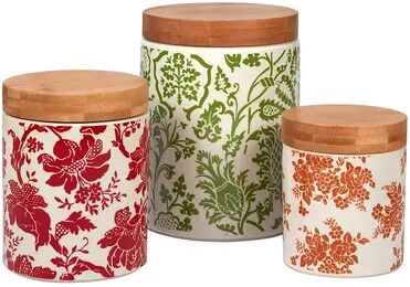 Certified International Damask Floral 3-pc. Canister Set with Bamboo Lids, Multicolor