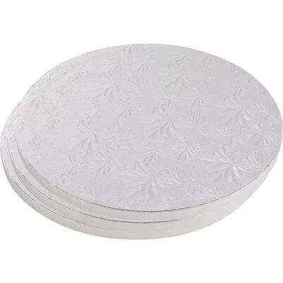 Juvale Cake Boards Rounds - 3 Piece Silver Foil Pizza Base Disposable Cake Drums, Corrugated Paper Board, 14 Inches in Diameter, Beige Over