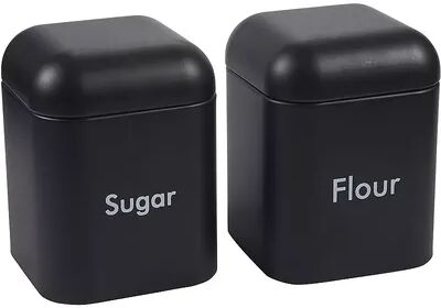 Juvale 2-Piece Black Flour and Sugar Containers for Countertop Storage, Metal Canisters Set for the Kitchen, Stainless Steel Lids (40 oz, 4.5 x 6 In),