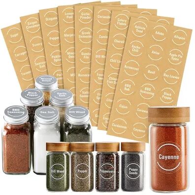 Talented Kitchen 144 Round Spice Jar Labels Preprinted, Contemporary White on Clear Seasoning Label Stickers + Numbers for Kitchen Organization and Storage (Waterproof