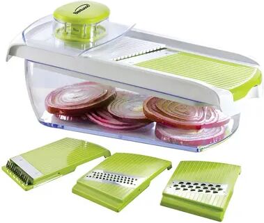 Brentwood Appliances Brentwood Mandollin Slicer with 5 Cup Storage Container and 4 Interchangeable Stainless Steel Blades in Green