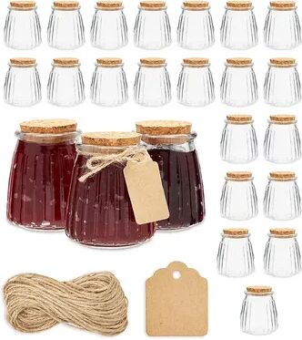 Sparkle 24 Pack 4oz Small Glass Jars with Lids, Hang Tags, Jute String for Homemade Honey, Jam and Jelly, Beige Over