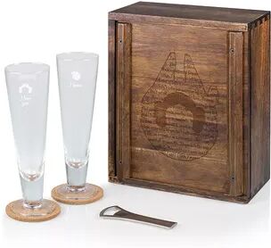 Legacy Star Wars Han & Leia Beverage Glass Gift Set with Acacia Wood Storage Case by Legacy, Brown