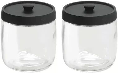 mDesign Round Glass Apothecary Canister Jar, Plastic Lid, 2 Pack, Clear/Black, Multicolor