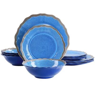 Elama Roma 12 Piece Melamine Dinnerware Set in Blue, Brt Blue