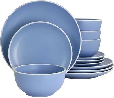 Spice by Tia Mowry Creamy Tahini 12 Piece Stoneware Dinnerware Set in Matte Blue, Brt Blue