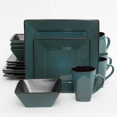 Gibson Elite Kiesling 16 pc. Hard Square Dinnerware Set, Blue