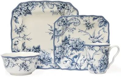 222 Fifth Adelaide Blue 16 pc. Square Dinnerware Set