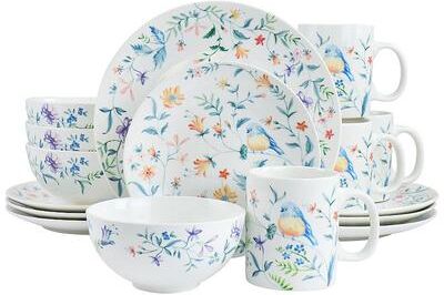 Gibson Home Butterfly Floral 16 Piece Fine Ceramic Dinnerware Set, Multicolor