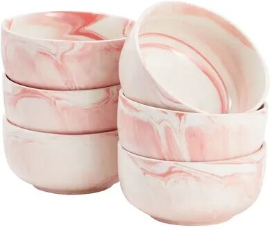 Juvale Set of 6 Porcelain Pasta Bowls, Pink Marble Design Dinnerware for Salad and Soup (6 x 3 In, 28 oz), Med Pink