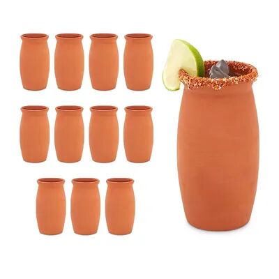 Okuna Outpost 12 Pack Clay Mugs for Cocktails, Cantaritos de Barro, Mexican Pottery Cups (12 oz), Red/Coppr
